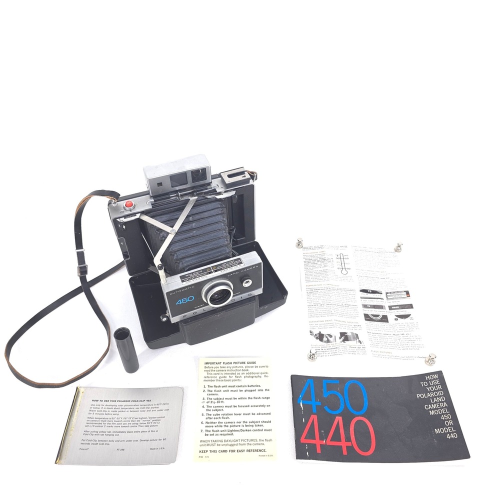 Polaroid Automatic‎ Land Camera 450 Manuals Flash Guide Timer Case VTG Untested